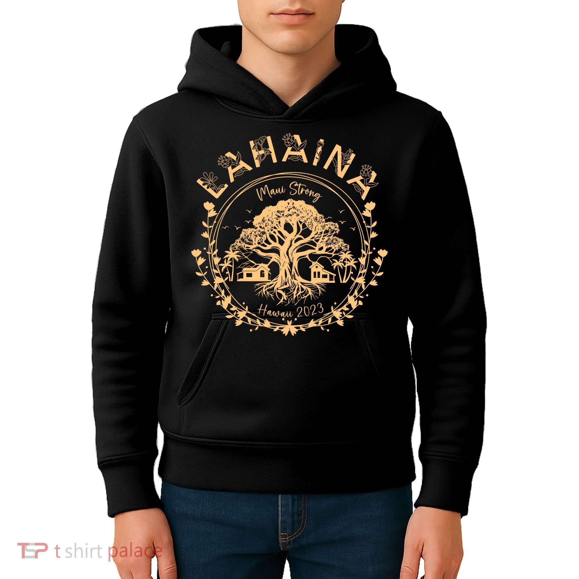Golden Maui Strong Lahaina Strong Banyan Tree Kids Hoodie