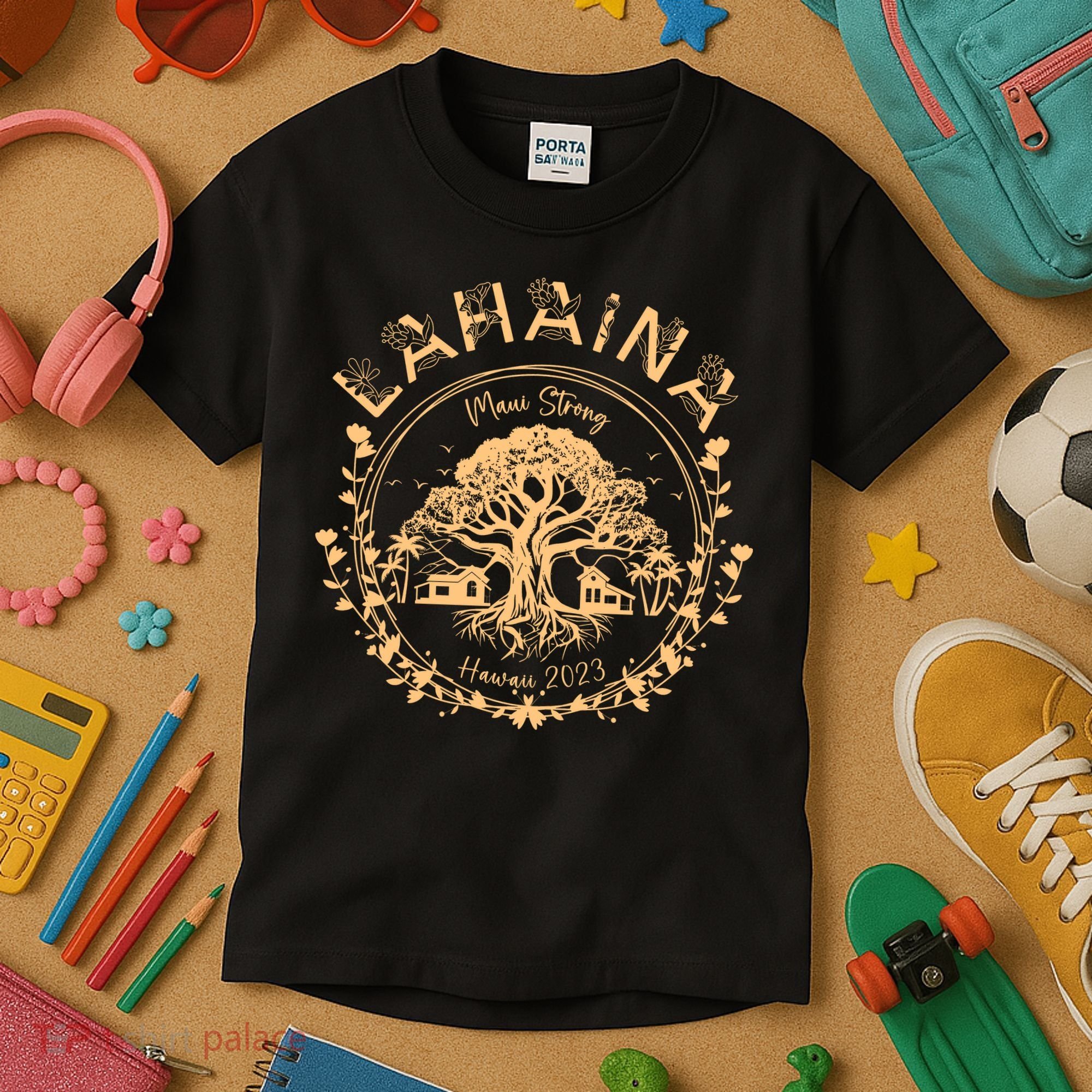 Golden Maui Strong Lahaina Strong Banyan Tree Kids T-Shirt