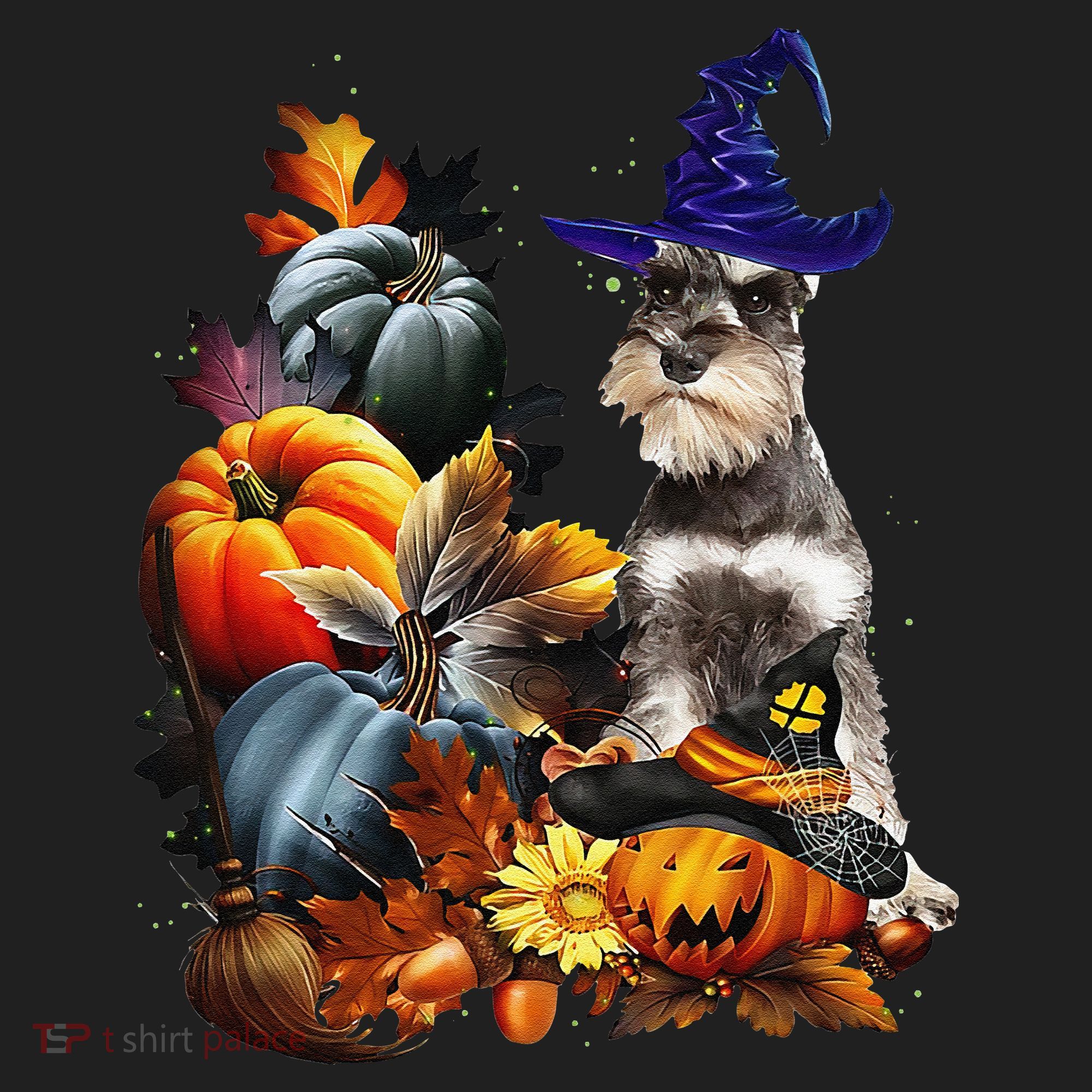 Grey Miniature Schnauzer Witch Hat Spooky Pumpkin Halloween Women's Sweatshirt