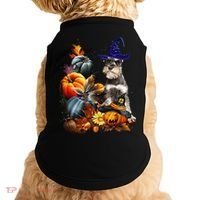 Grey Miniature Schnauzer Witch Hat Spooky Pumpkin Halloween Doggie Tank thumb 0