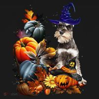 Grey Miniature Schnauzer Witch Hat Spooky Pumpkin Halloween Doggie Tank thumb 4