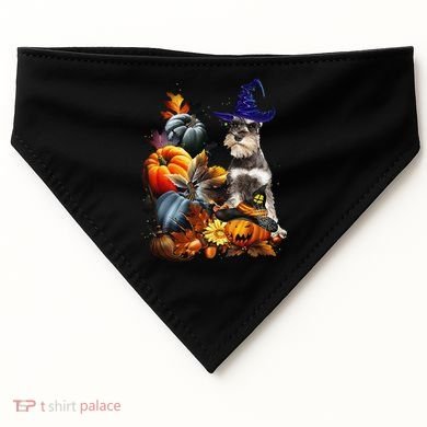 Grey Miniature Schnauzer Witch Hat Spooky Pumpkin Halloween USA-Made Doggie Bandana