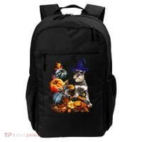 Grey Miniature Schnauzer Witch Hat Spooky Pumpkin Halloween Backpack thumb 0