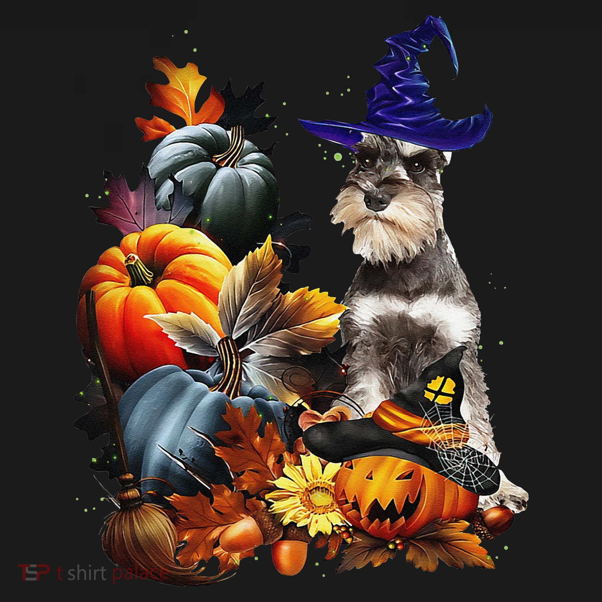Grey Miniature Schnauzer Witch Hat Spooky Pumpkin Halloween Backpack