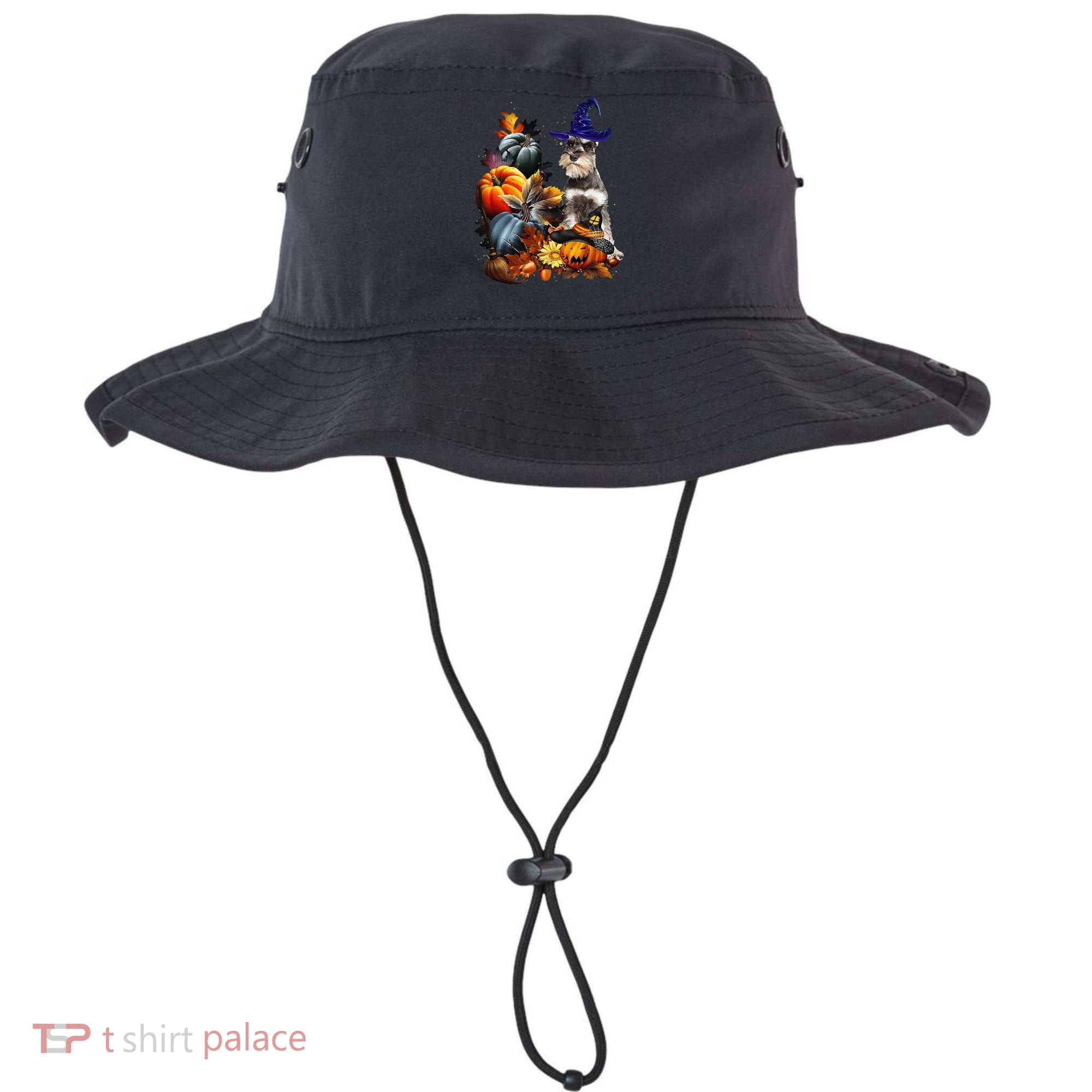 Grey Miniature Schnauzer Witch Hat Spooky Pumpkin Halloween Bucket Hat