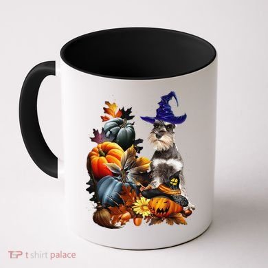 Grey Miniature Schnauzer Witch Hat Spooky Pumpkin Halloween Coffee Mug