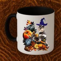 Grey Miniature Schnauzer Witch Hat Spooky Pumpkin Halloween Coffee Mug thumb 2