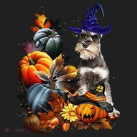 Grey Miniature Schnauzer Witch Hat Spooky Pumpkin Halloween Beanie thumb 2