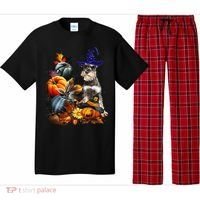 Grey Miniature Schnauzer Witch Hat Spooky Pumpkin Halloween Pajama Set thumb 0