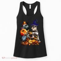 Grey Miniature Schnauzer Witch Hat Spooky Pumpkin Halloween Women's Tank Top thumb 0