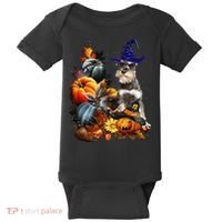 Grey Miniature Schnauzer Witch Hat Spooky Pumpkin Halloween Baby Bodysuit thumb 0