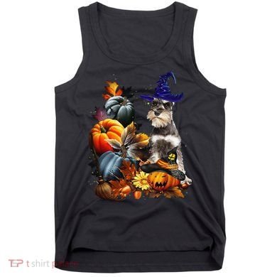 Grey Miniature Schnauzer Witch Hat Spooky Pumpkin Halloween Tank Top