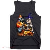 Grey Miniature Schnauzer Witch Hat Spooky Pumpkin Halloween Tank Top thumb 0