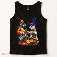 Grey Miniature Schnauzer Witch Hat Spooky Pumpkin Halloween Tank Top thumb 2