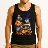 Grey Miniature Schnauzer Witch Hat Spooky Pumpkin Halloween Tank Top thumb 3