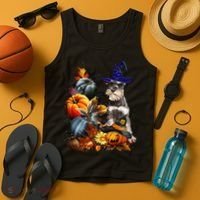 Grey Miniature Schnauzer Witch Hat Spooky Pumpkin Halloween Tank Top thumb 4