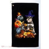 Grey Miniature Schnauzer Witch Hat Spooky Pumpkin Halloween Golf Towel thumb 0