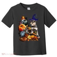 Grey Miniature Schnauzer Witch Hat Spooky Pumpkin Halloween Toddler T-Shirt thumb 0
