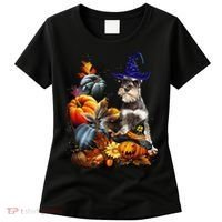 Grey Miniature Schnauzer Witch Hat Spooky Pumpkin Halloween Women's T-Shirt thumb 0