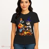 Grey Miniature Schnauzer Witch Hat Spooky Pumpkin Halloween Women's T-Shirt thumb 4