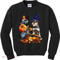 Grey Miniature Schnauzer Witch Hat Spooky Pumpkin Halloween Kids Sweatshirt thumb 0