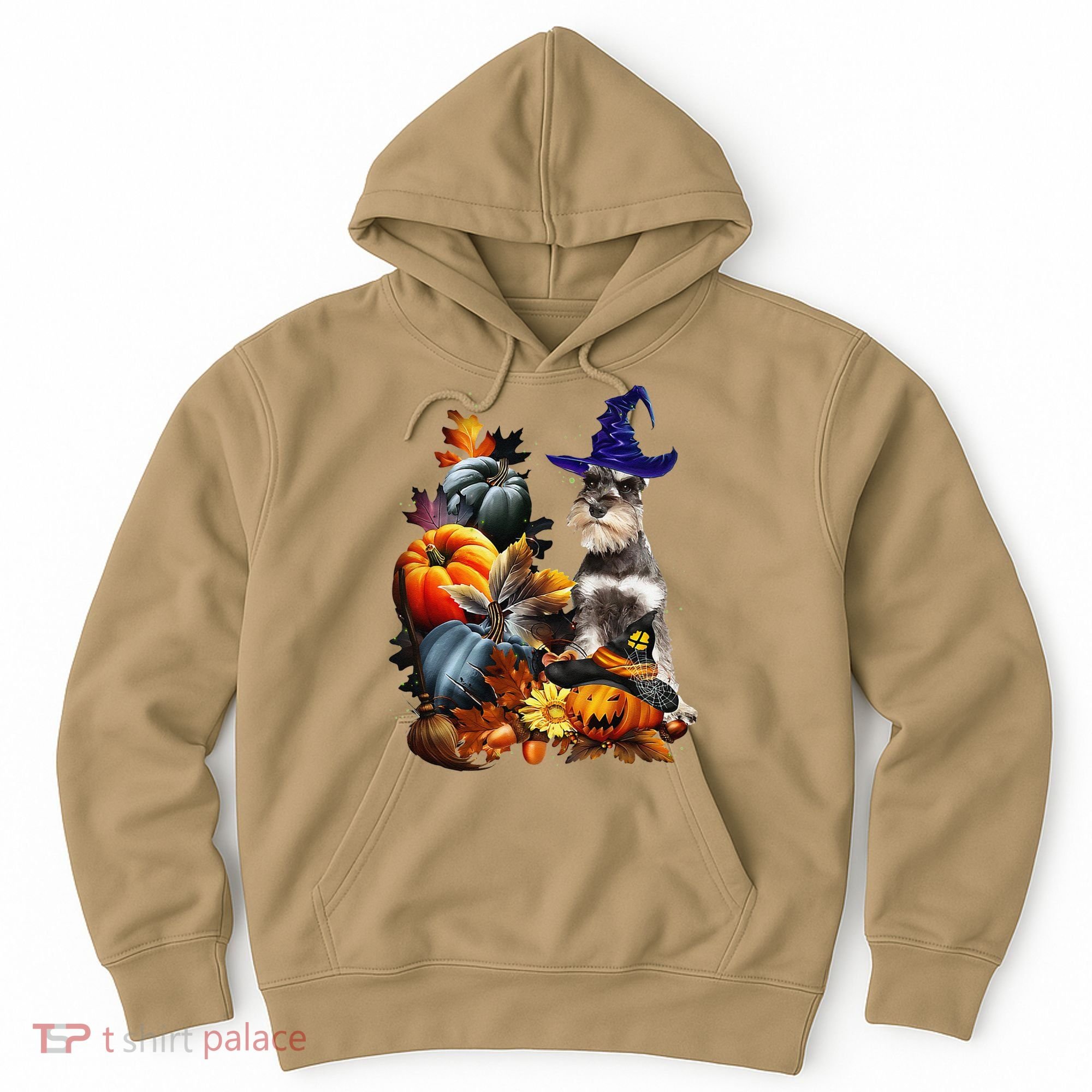 Grey Miniature Schnauzer Witch Hat Spooky Pumpkin Halloween Hoodie