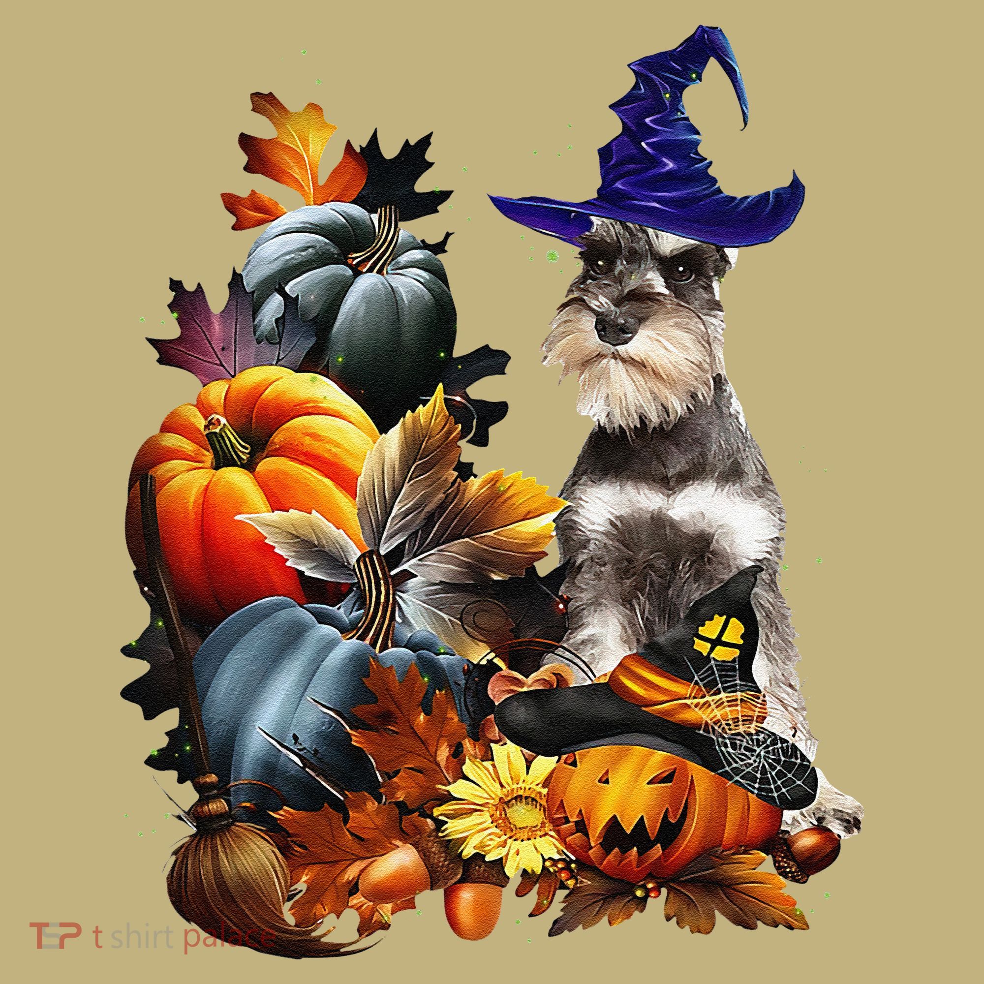 Grey Miniature Schnauzer Witch Hat Spooky Pumpkin Halloween Hoodie