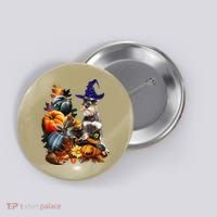 Grey Miniature Schnauzer Witch Hat Spooky Pumpkin Halloween Button thumb 0