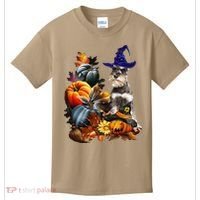 Grey Miniature Schnauzer Witch Hat Spooky Pumpkin Halloween Kids T-Shirt thumb 0
