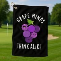 Grape Minds Think Alike Funny Fruit Pun Golf Towel thumb 1
