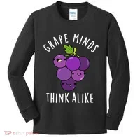 Grape Minds Think Alike Funny Fruit Pun Kids Long Sleeve Shirt thumb 0