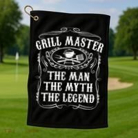 Grill Master The Man The Myth Legend Funny BBQ Smoker Gift Golf Towel thumb 1