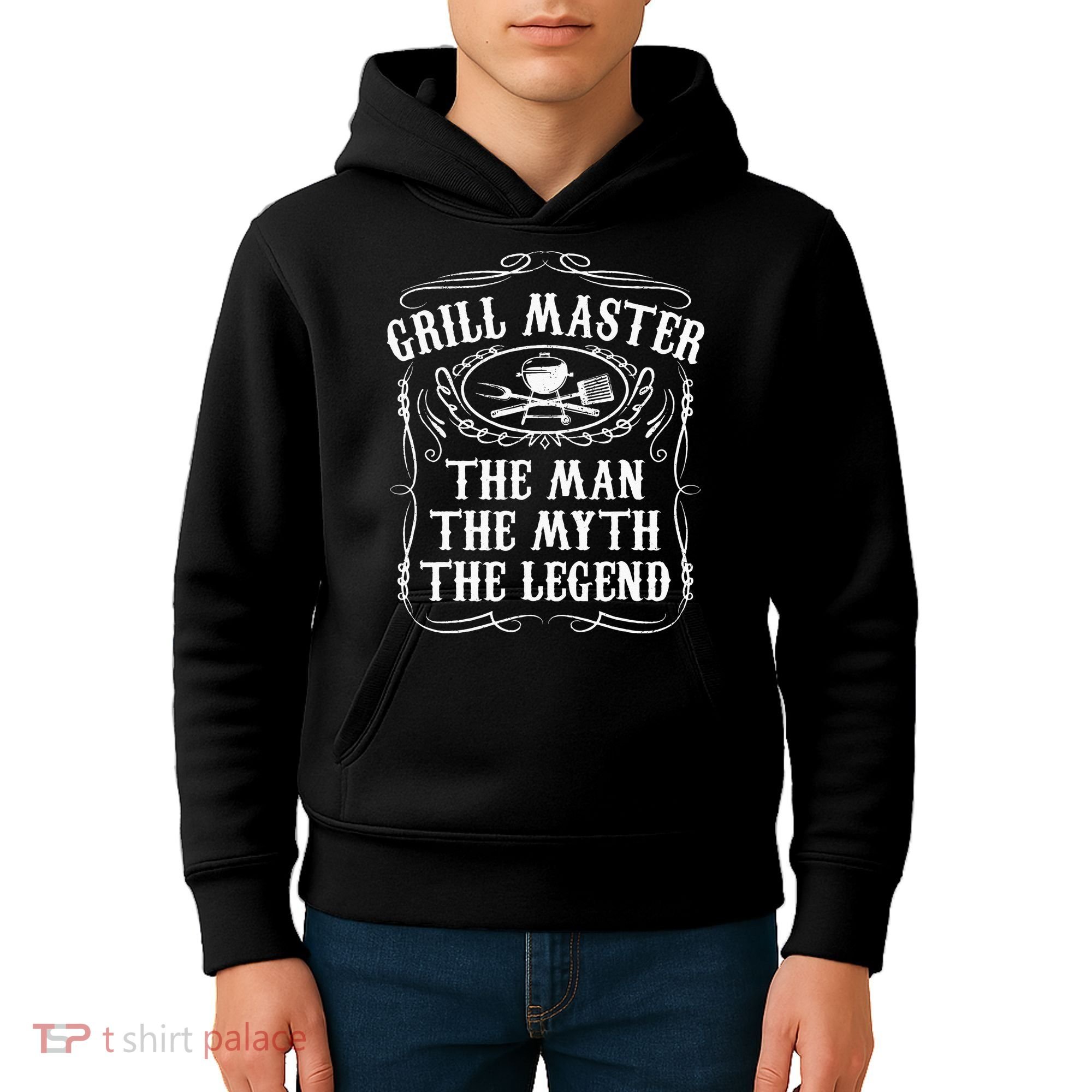 Grill Master The Man The Myth Legend Funny BBQ Smoker Gift Kids Hoodie