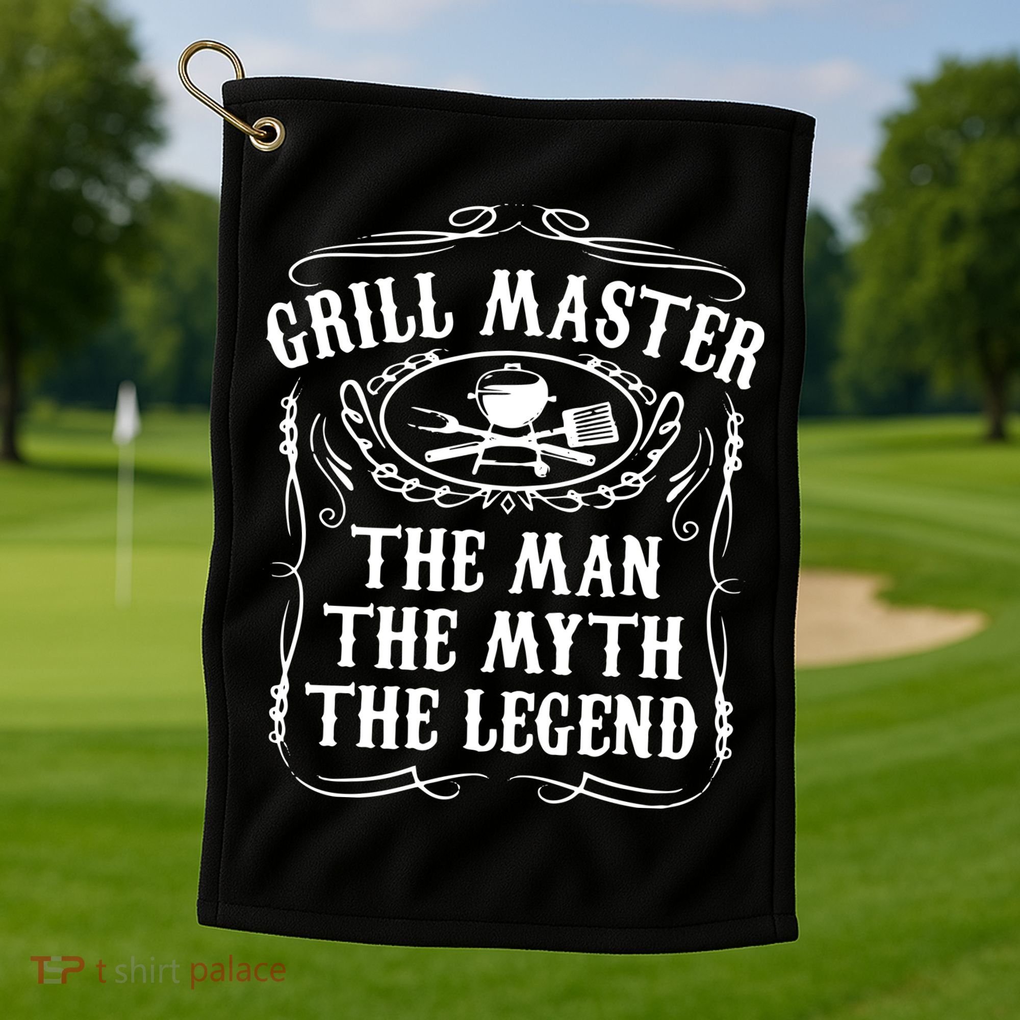 Grill Master The Man The Myth Legend Funny BBQ Smoker Golf Towel