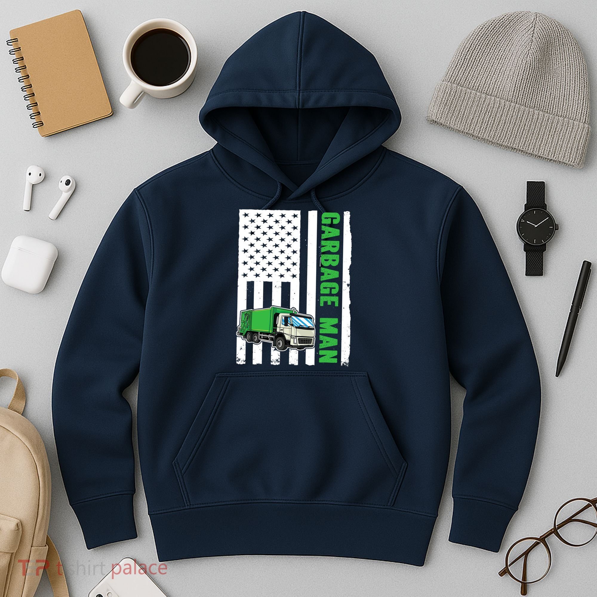 Garbage Man US Flag Garbage Truck Hoodie