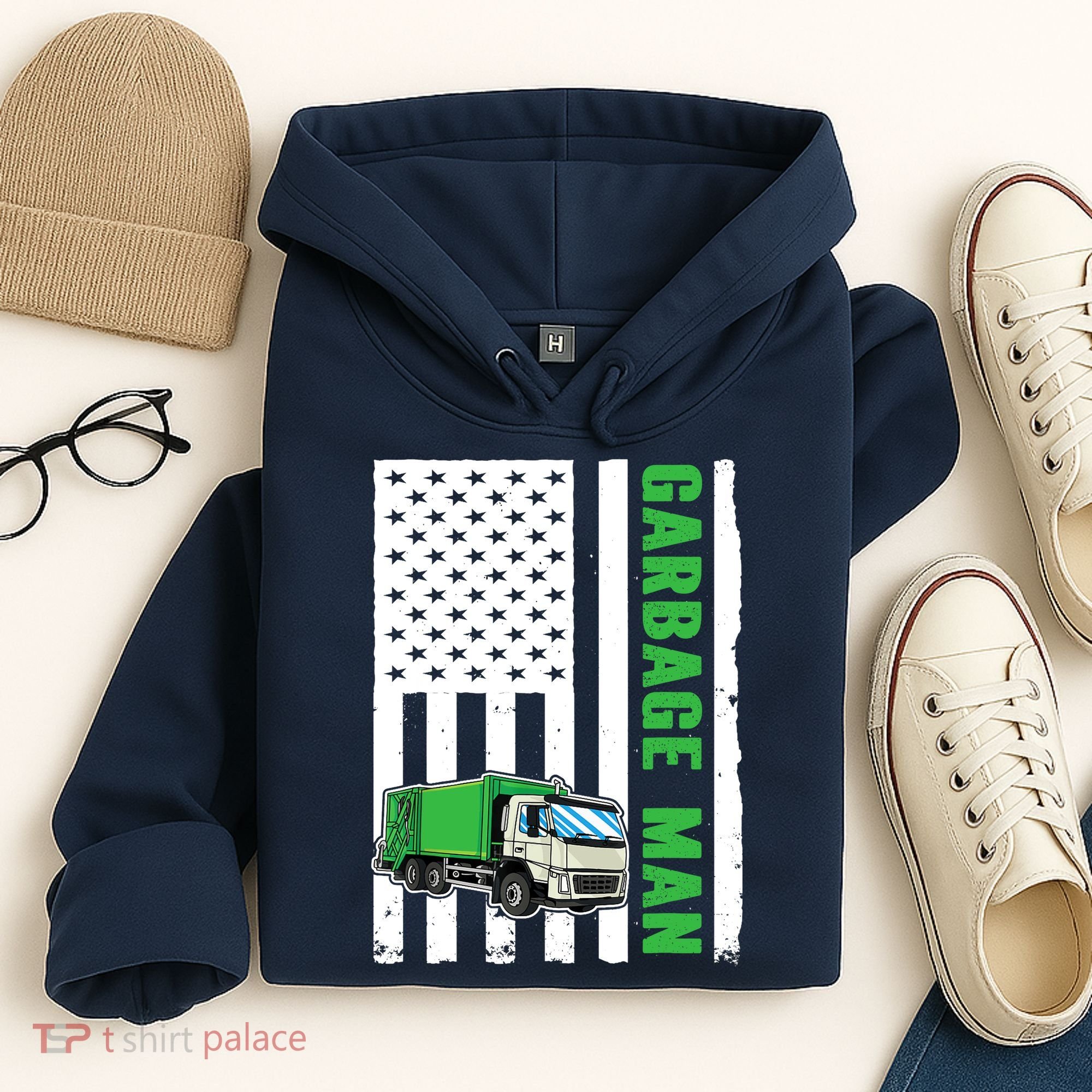 Garbage Man US Flag Garbage Truck Hoodie
