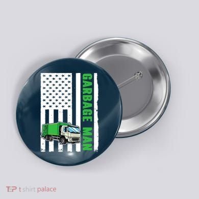 Garbage Man US Flag Garbage Truck Button