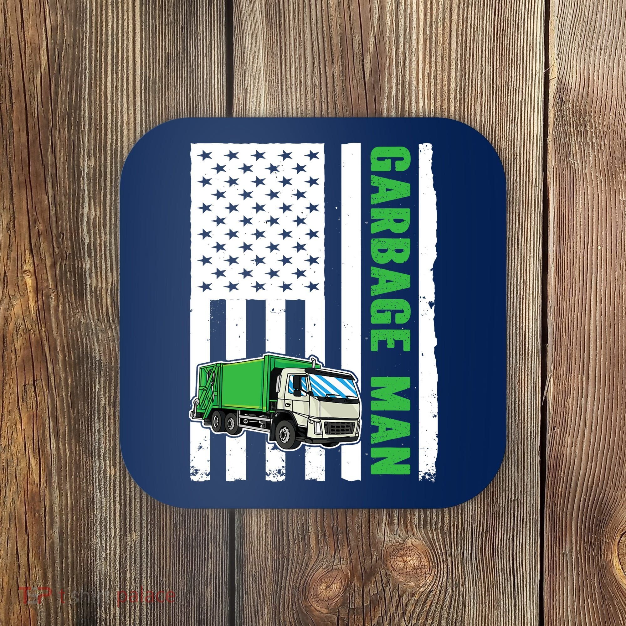 Garbage Man US Flag Garbage Truck Coaster