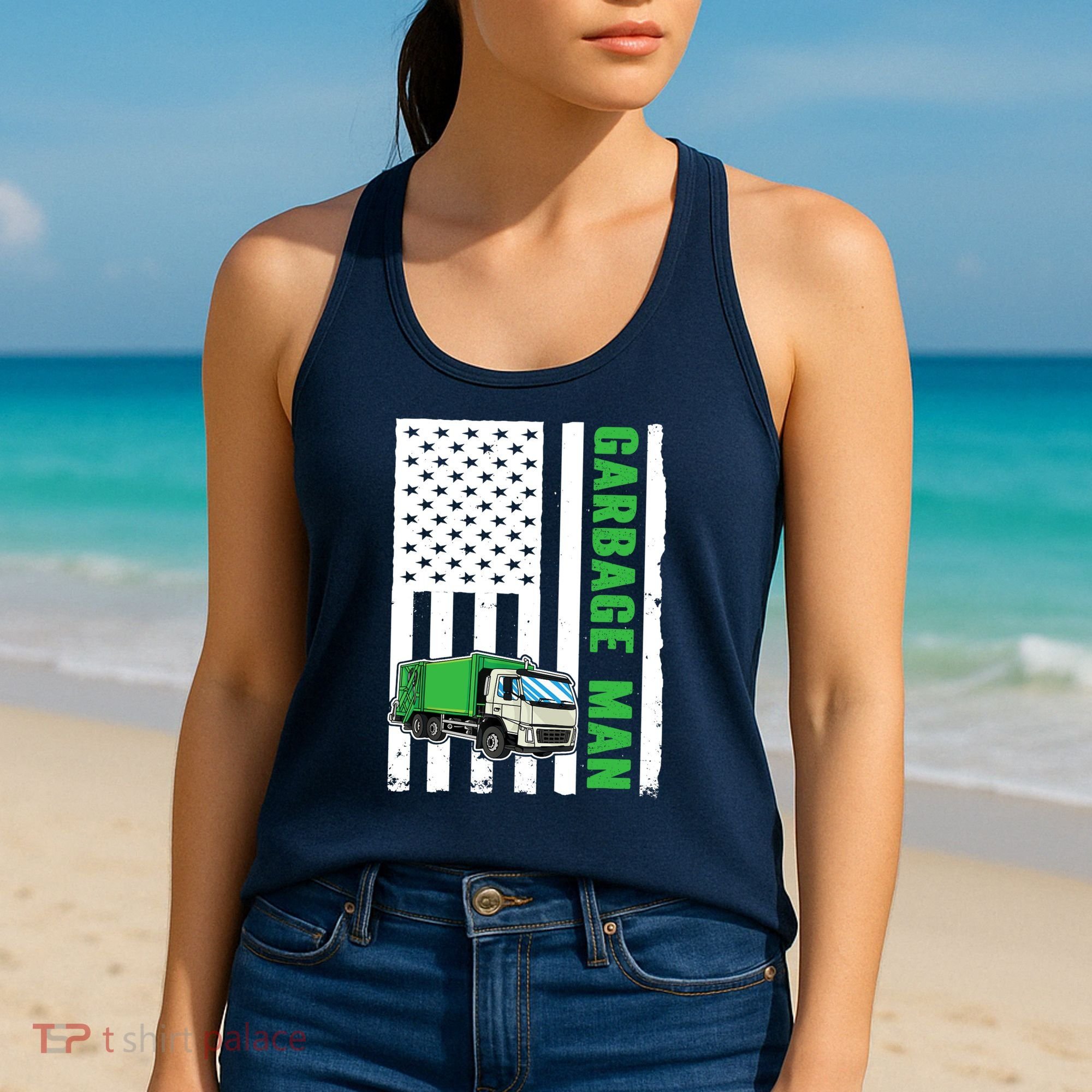Garbage Man US Flag Garbage Truck Women's Tank Top