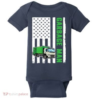 Garbage Man US Flag Garbage Truck Baby Bodysuit