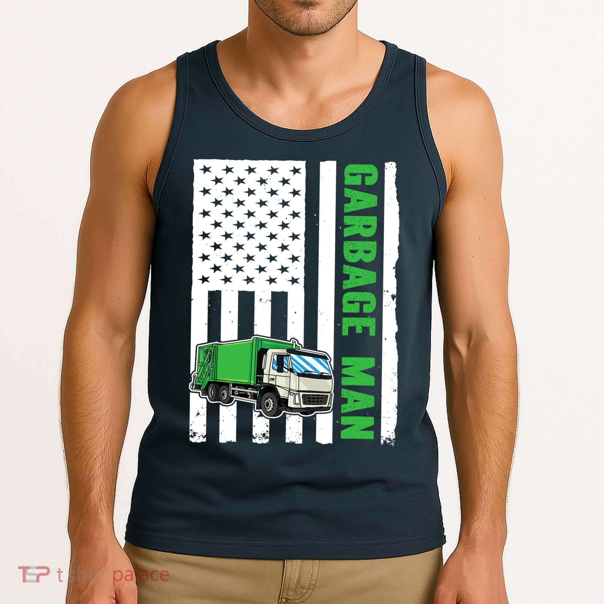 Garbage Man US Flag Garbage Truck Tank Top
