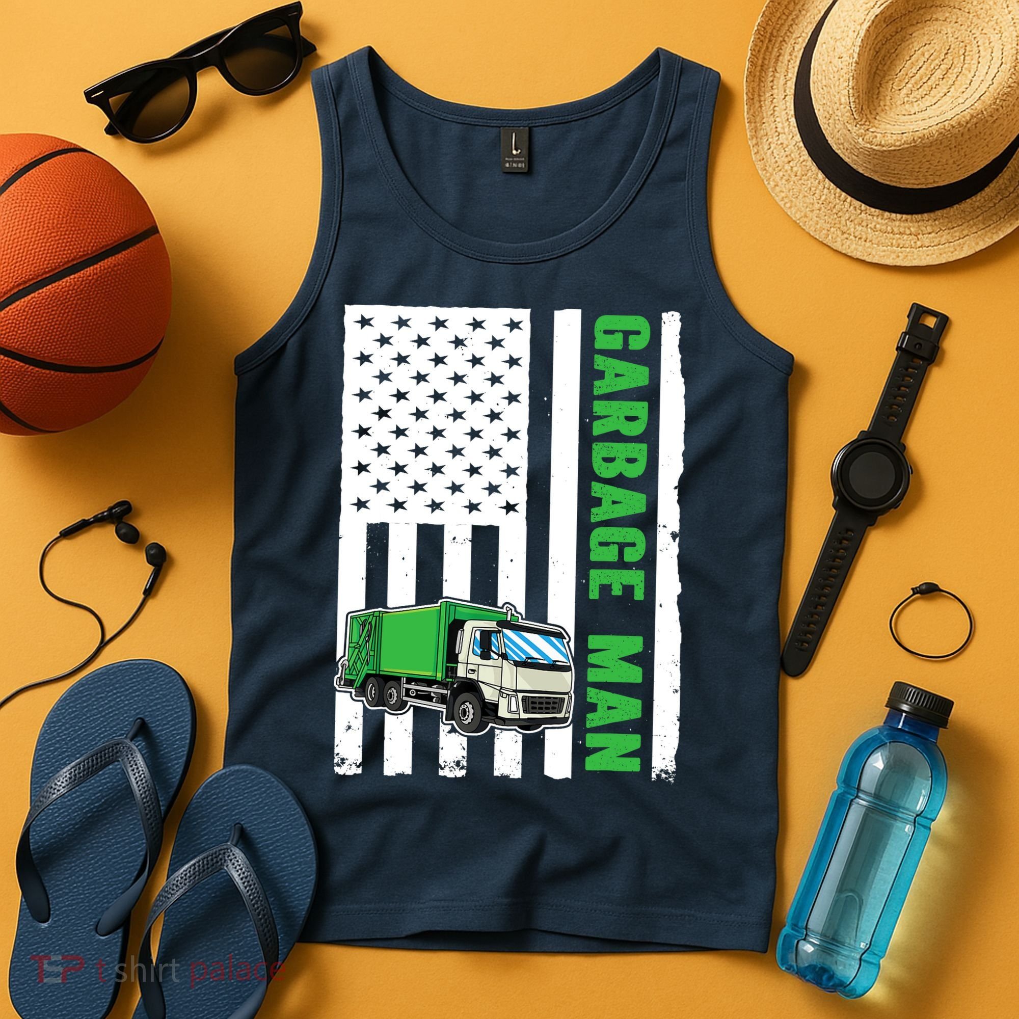 Garbage Man US Flag Garbage Truck Tank Top