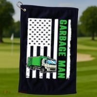 Garbage Man US Flag Garbage Truck Golf Towel thumb 1