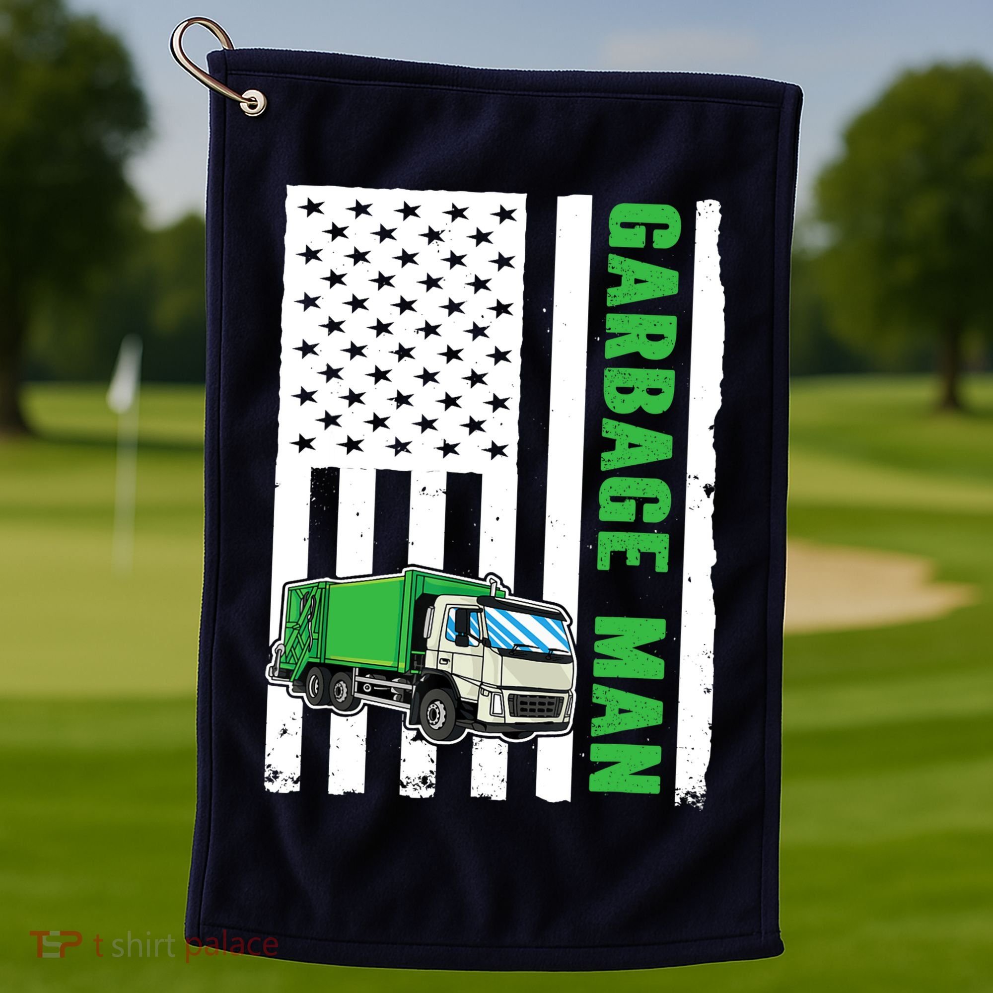 Garbage Man US Flag Garbage Truck Golf Towel