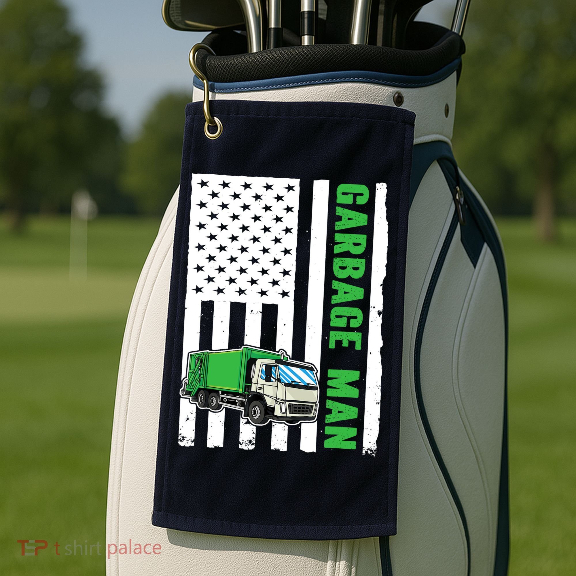 Garbage Man US Flag Garbage Truck Golf Towel