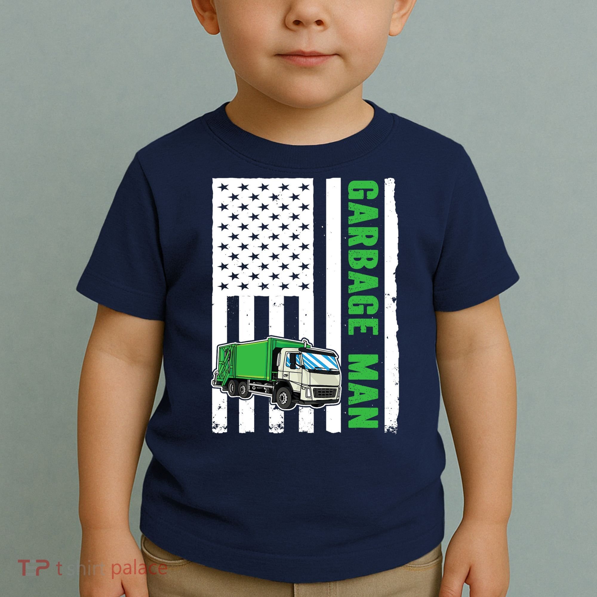 Garbage Man US Flag Garbage Truck Toddler T-Shirt