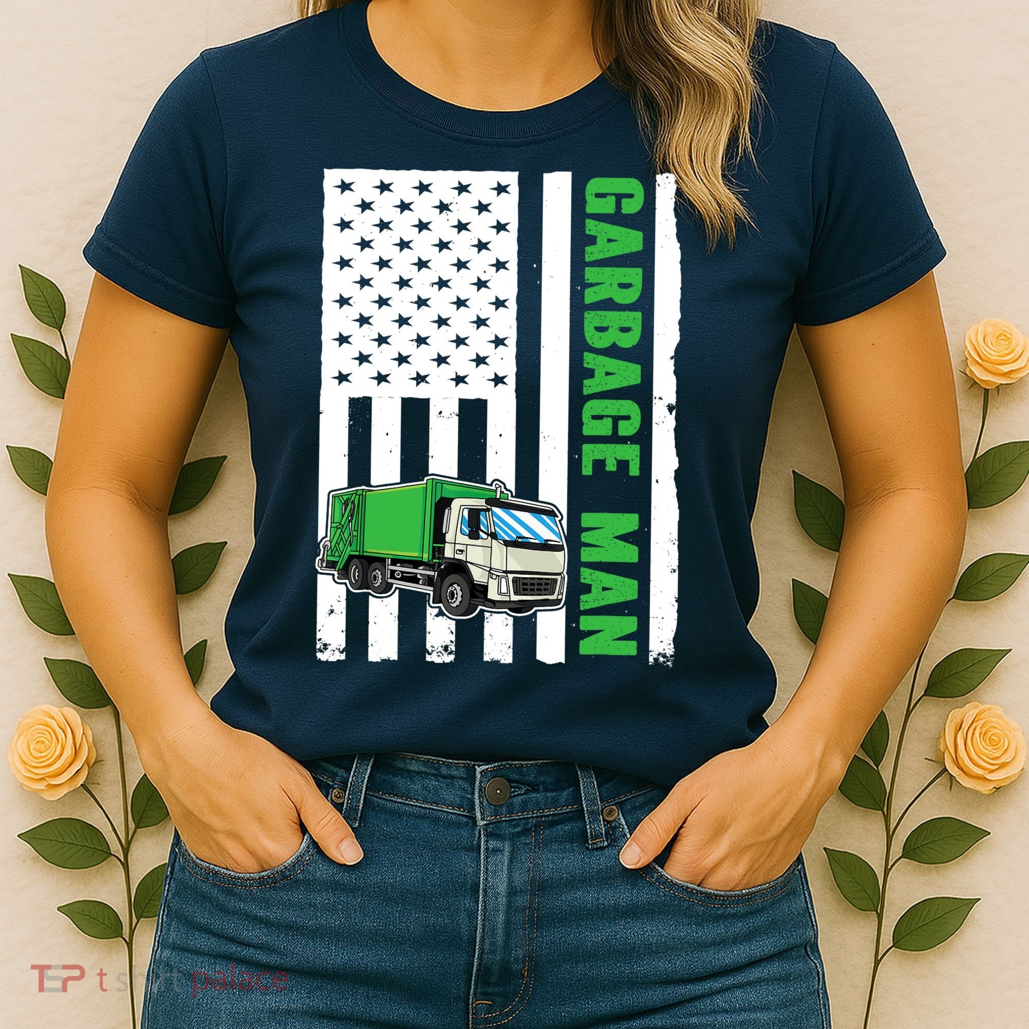 Garbage Man US Flag Garbage Truck Women's T-Shirt