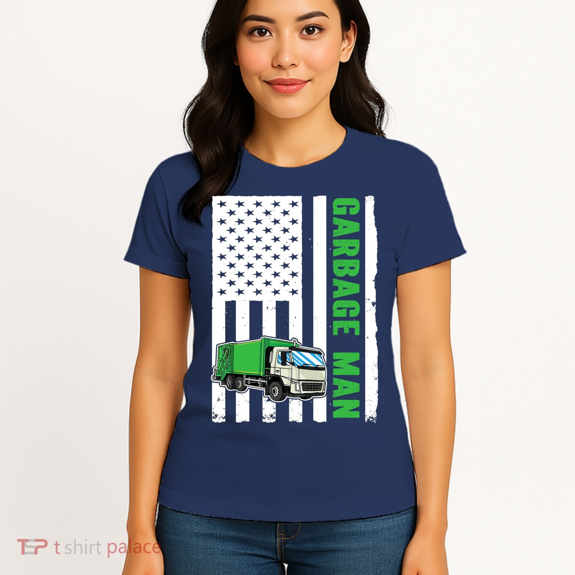 Garbage Man US Flag Garbage Truck Women's T-Shirt