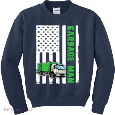Garbage Man US Flag Garbage Truck Kids Sweatshirt