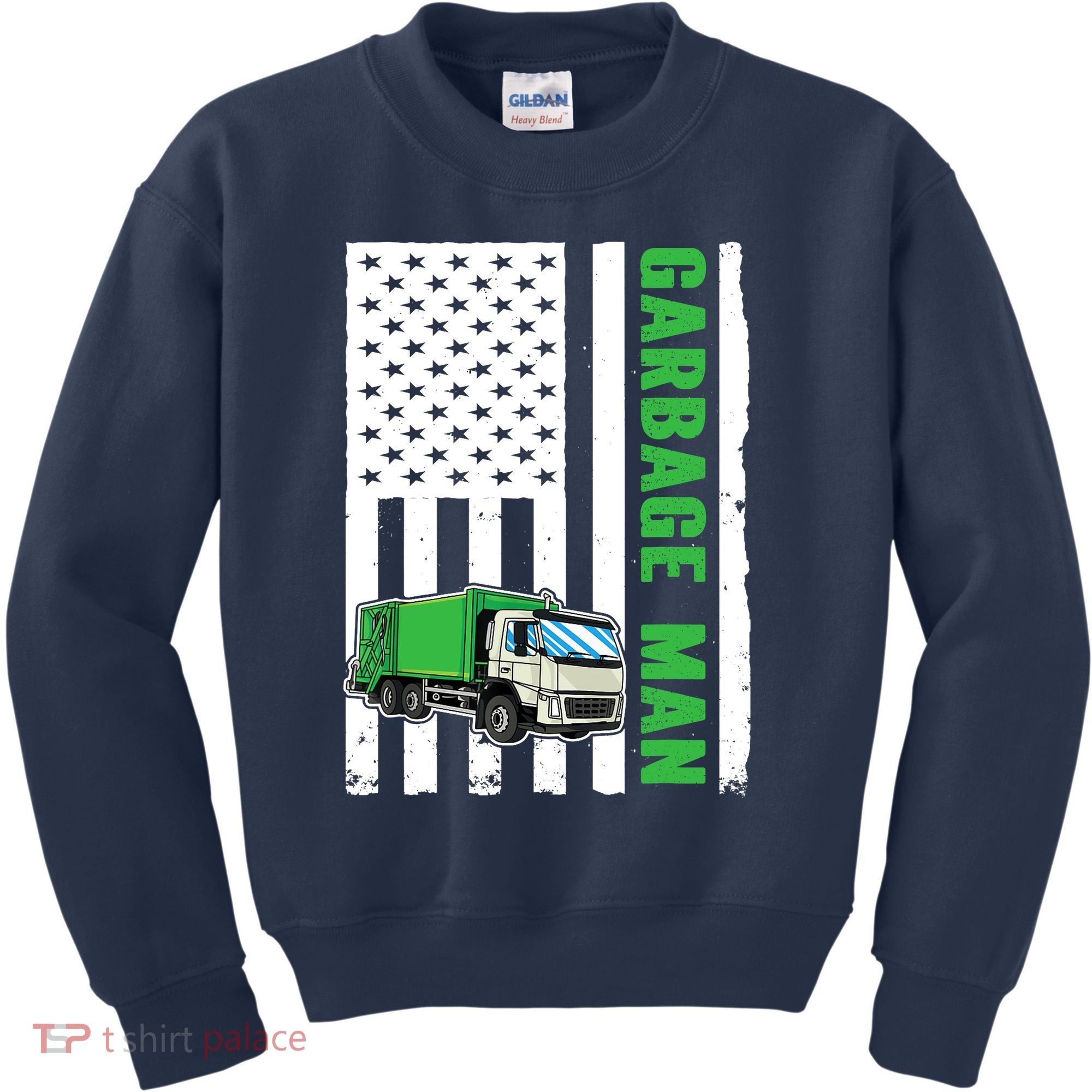 Garbage Man US Flag Garbage Truck Kids Sweatshirt